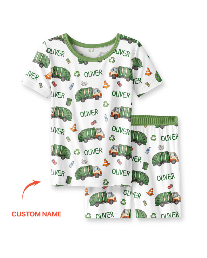 Custom Name Garbage Day Bamboo Two Piece Short Sleeve Shorts Pajama Set
