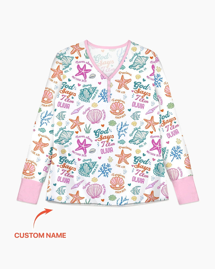 Coastal God Says I Am Custom Name Bamboo Women Pajama Set
