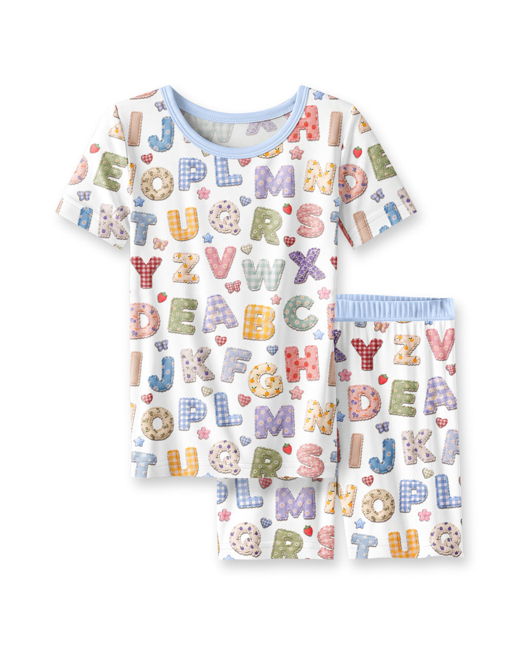 Fabric Alphabet Letters Bamboo Two Piece Short Sleeve Shorts Pajama Set