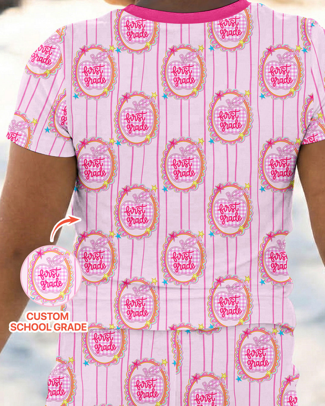 Custom Grade School Sweetie Bamboo Two Piece Short Sleeve Pajama Set