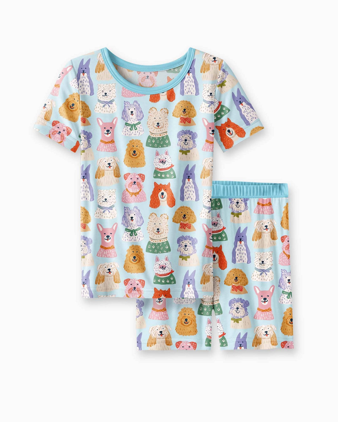 Whimsical Puppy Parade Family Matching Bamboo Two Piece Short Sleeve Shorts Pajama Set