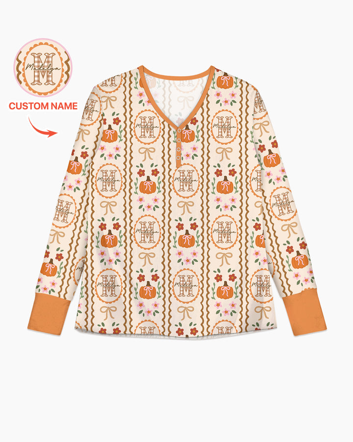 Custom Name Pumpkin Cottage Bamboo Women Pajama Set