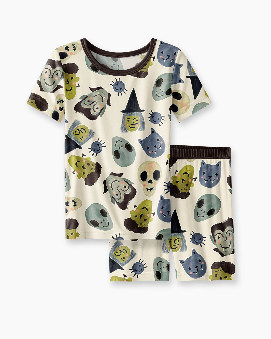 Halloween Face Bamboo Two Piece Short Sleeve Shorts Pyjamas Set