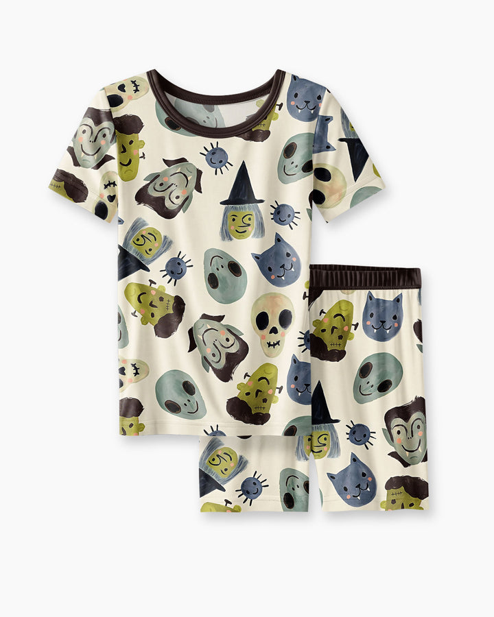 Halloween Face Bamboo Two Piece Short Sleeve Shorts Pyjamas Set