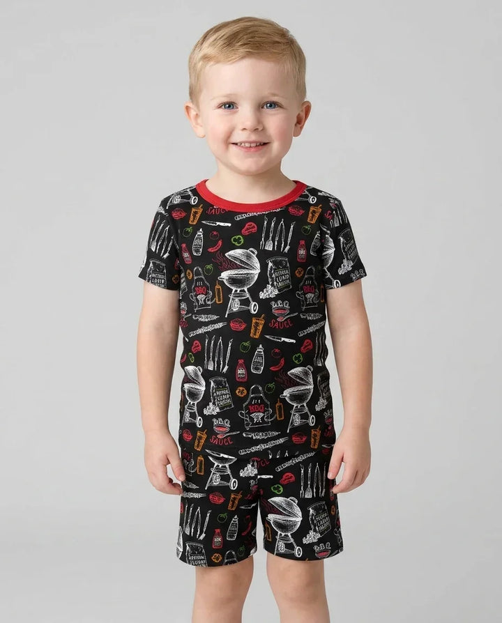Backyard BBQ Party Family Matching Bamboo Two Piece Short Sleeve Shorts Pajama Set