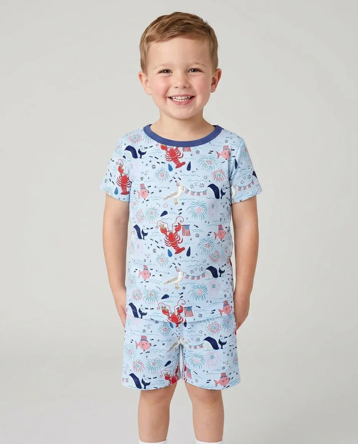 250 Summers Strong Matching Family Bamboo Two Piece Short Sleeve Shorts Pajama Set