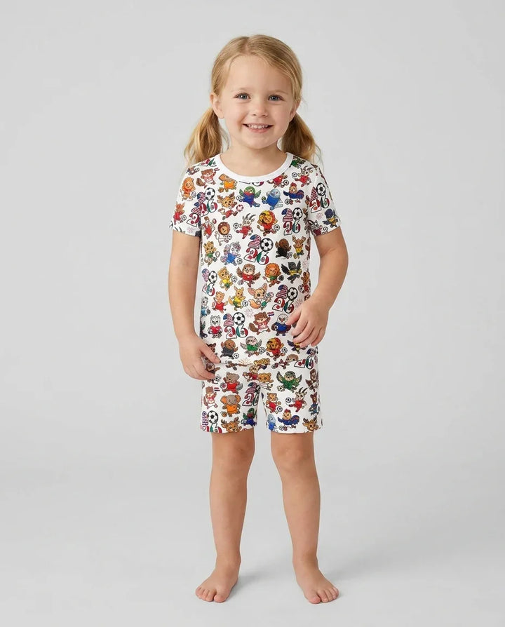 Kawaii Animals Soccer Tour 2026 Family Matching Bamboo Two Piece Short Sleeve Shorts Pajama Set