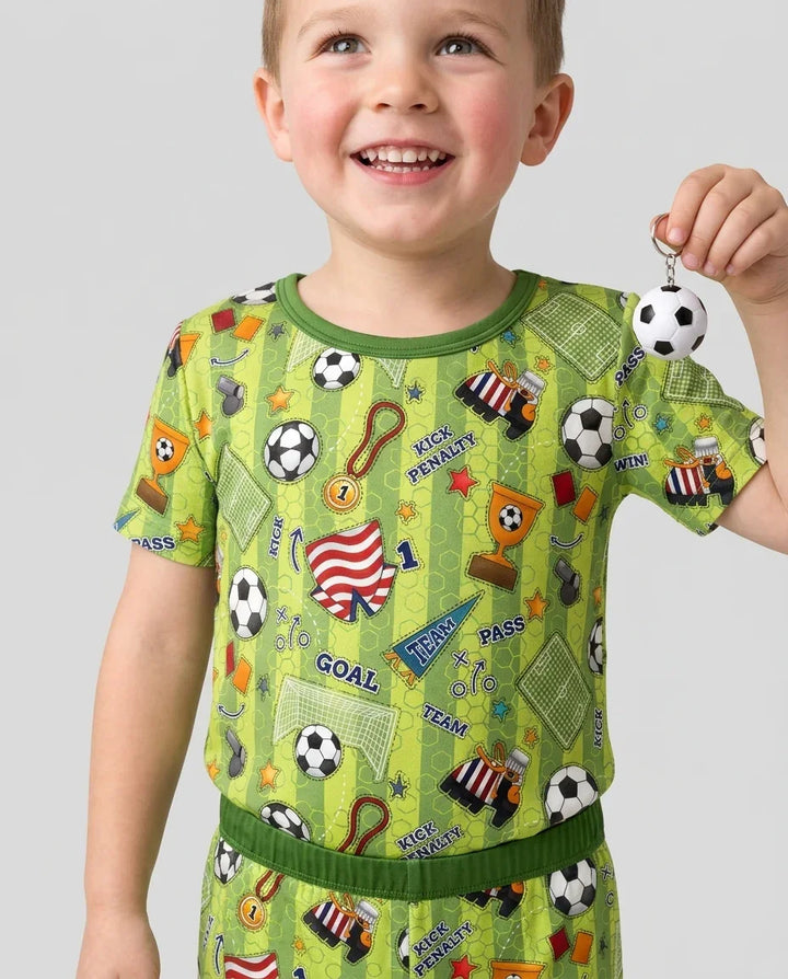 I Love Sports Soccer Bamboo Two Piece Short Sleeve Shorts Pajama Set