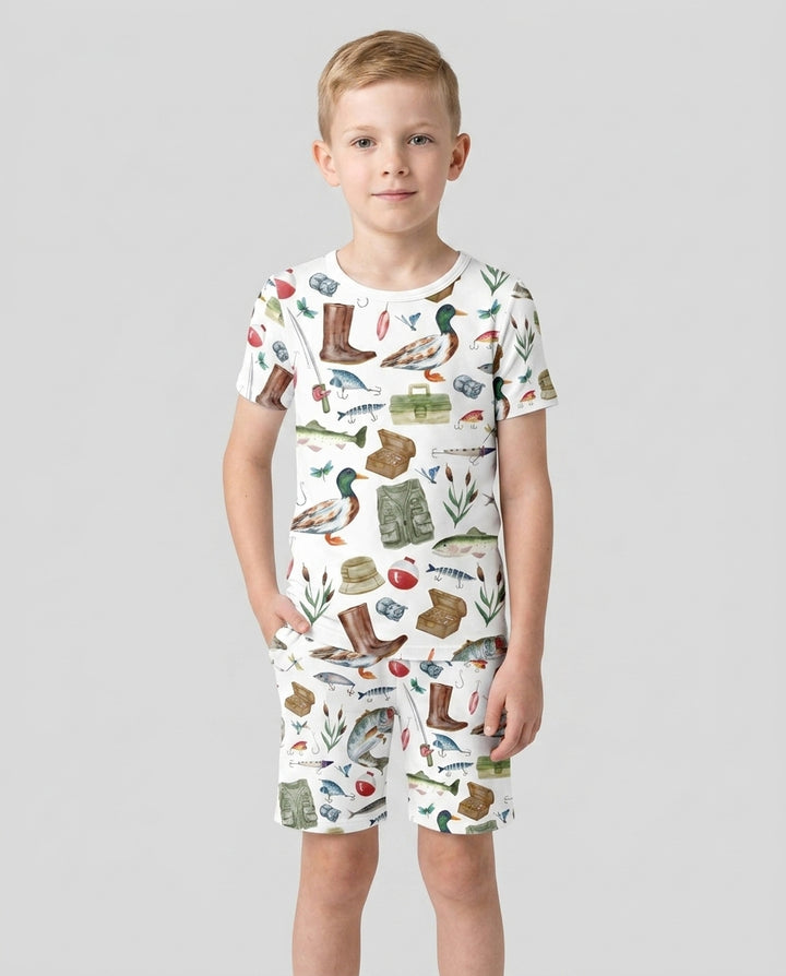 Daddy's Fishing Buddy Daddy& Me Matching Bamboo Two Piece Short Sleeve Shorts Pajama Set