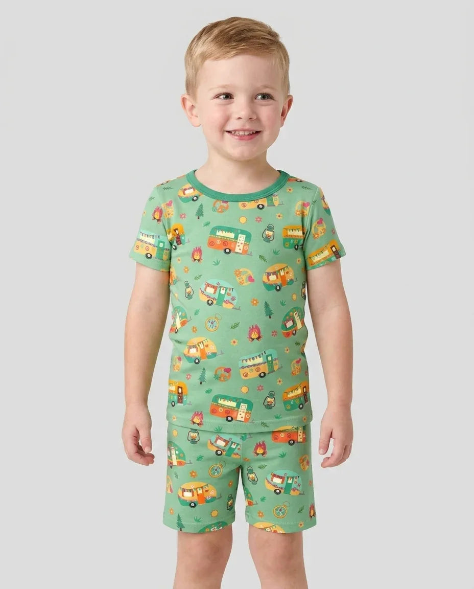 Happy Little Camper Bamboo Two Piece Short Sleeve Shorts Pajama Set