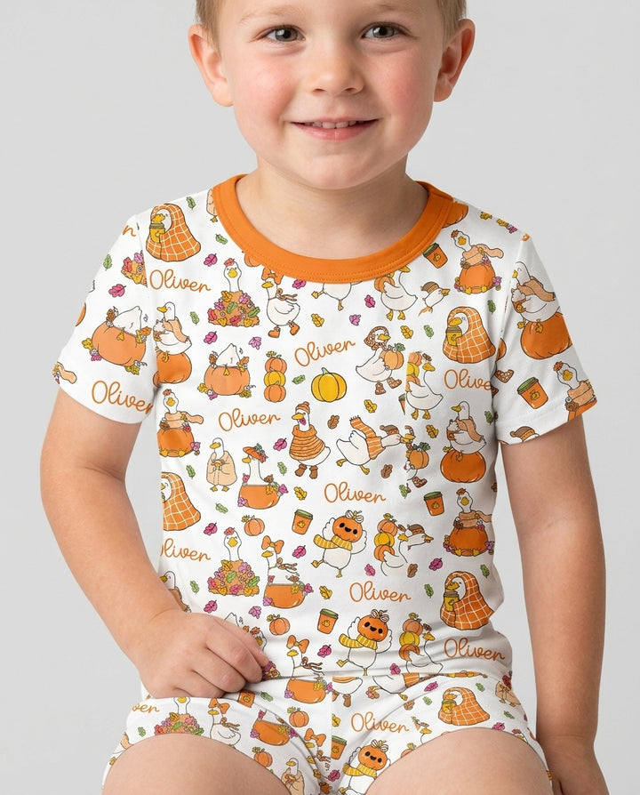 Fall Silly Goose Bamboo Two Piece Short Sleeve Shorts Pajama Set