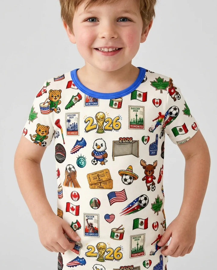 Soccer Cup 2026 Family Matching Bamboo Two Piece Short Sleeve Shorts Pajama Set