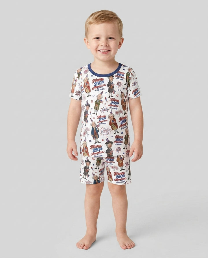 Party Like It's 1776 Family Matching Bamboo Two Piece Short Sleeve Shorts Pajama Set