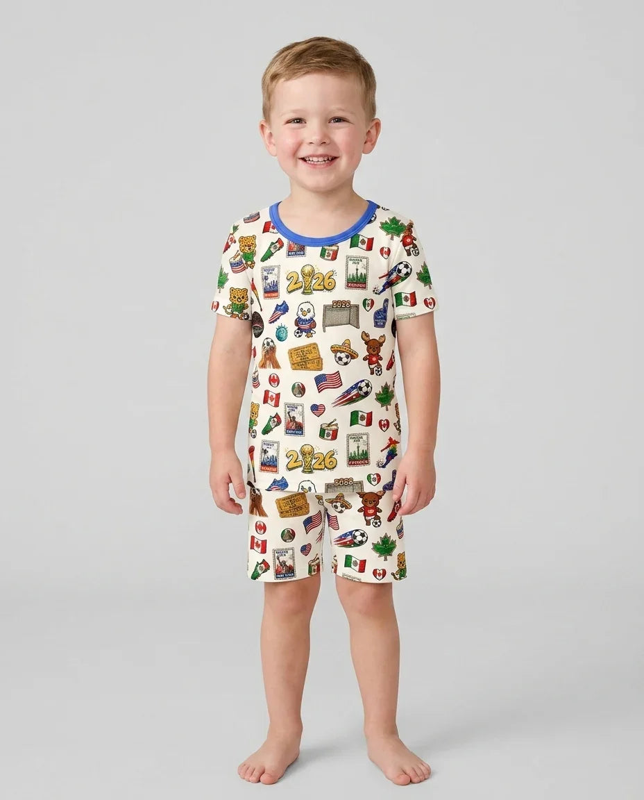 Soccer Cup 2026 Family Matching Bamboo Two Piece Short Sleeve Shorts Pajama Set