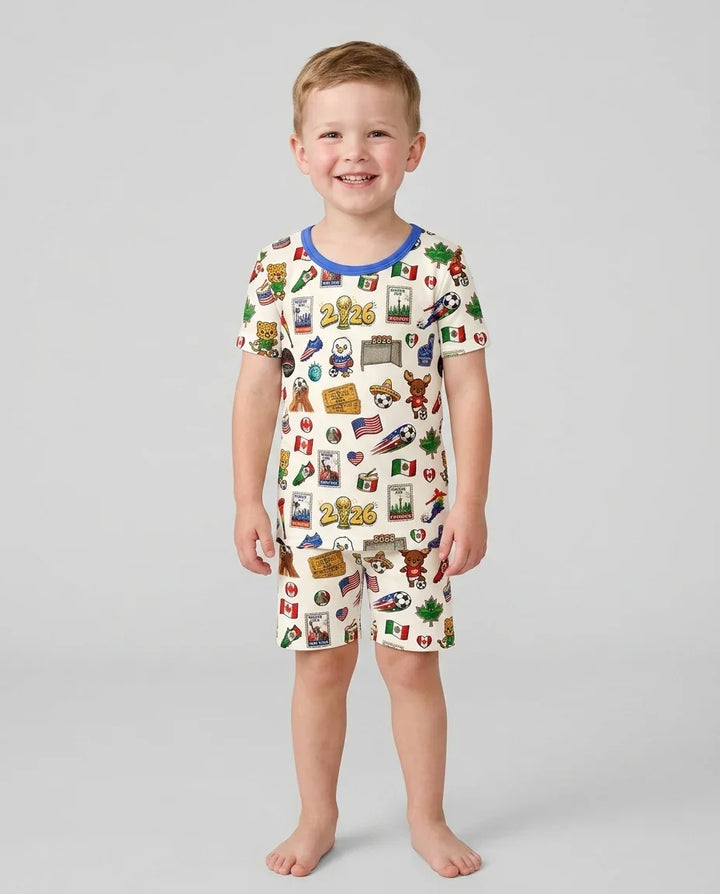 Soccer Cup 2026 Family Matching Bamboo Two Piece Short Sleeve Shorts Pajama Set