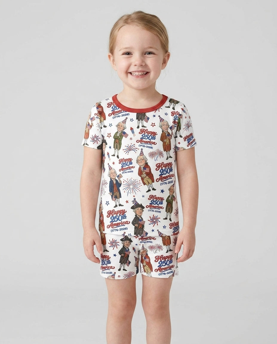 Party Like It's 1776 Family Matching Bamboo Two Piece Short Sleeve Shorts Pajama Set