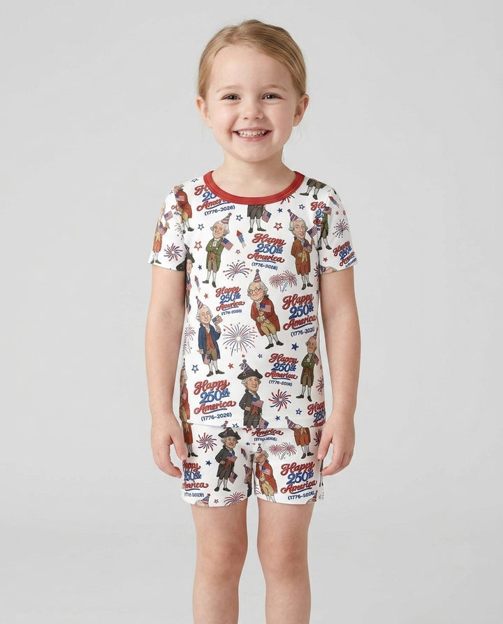 Party Like It's 1776 Family Matching Bamboo Two Piece Short Sleeve Shorts Pajama Set
