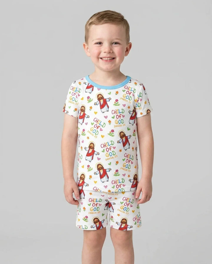Jesus Loves Me Bamboo Two Piece Short Sleeve Shorts Pajama Set