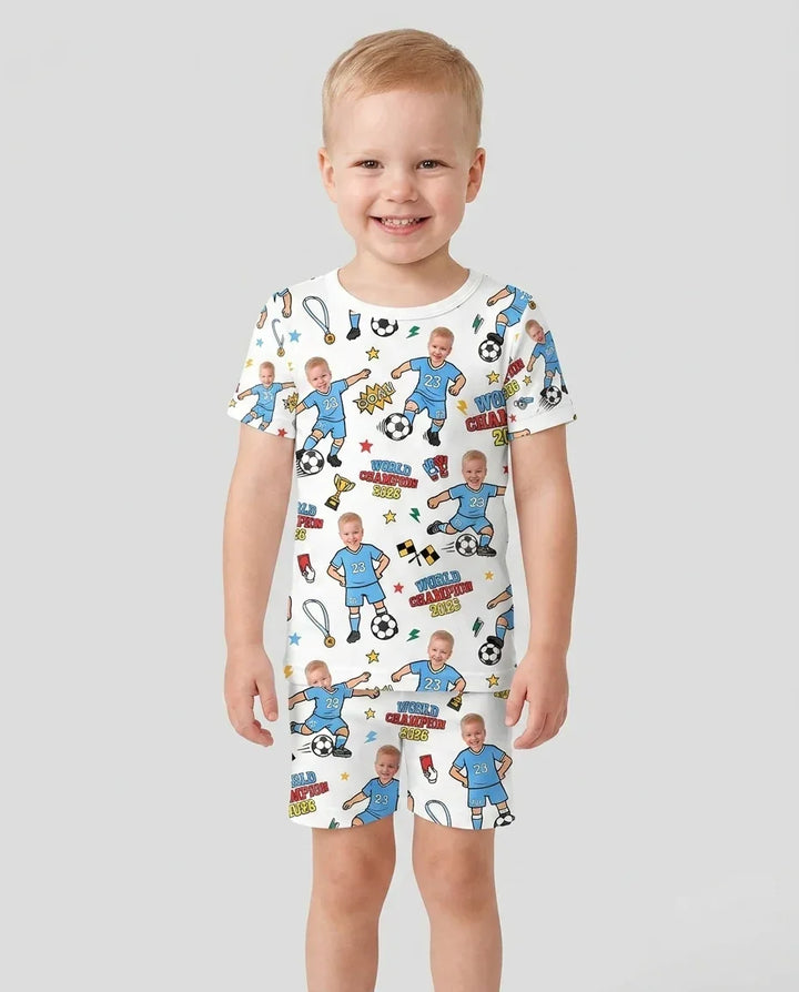 Custom Photo World Champion 2026 Family Matching Bamboo Two Piece Short Sleeve Shorts Pajama Set