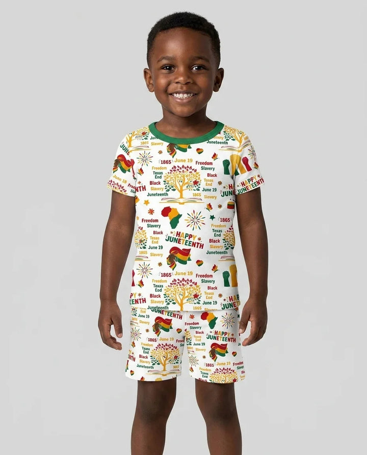 Happy Juneteenth Bamboo Two Piece Short Sleeve Shorts Pajama Set