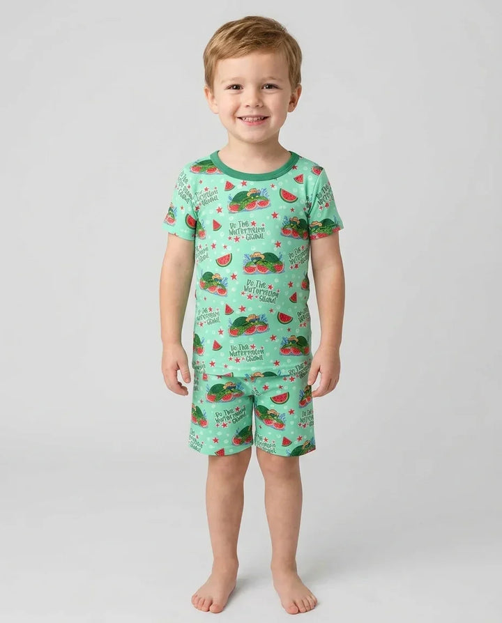 Watermelon Turtle Family Matching Bamboo Two Piece Short Sleeve Shorts Pajama Set