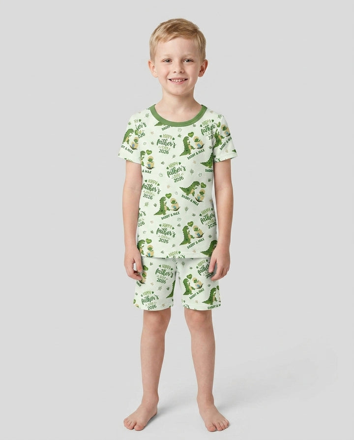 Custom Name Fathers Day 2026 Bamboo Two Piece Short Sleeve Shorts Pajama Set