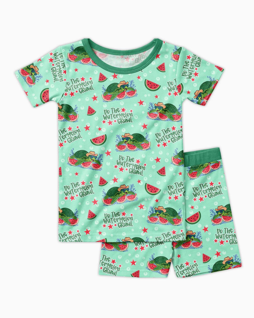 Watermelon Turtle Family Matching Bamboo Two Piece Short Sleeve Shorts Pajama Set