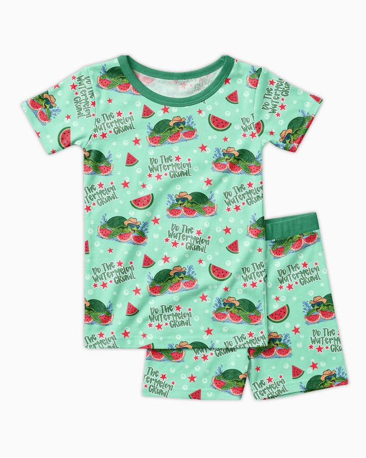 Watermelon Turtle Family Matching Bamboo Two Piece Short Sleeve Shorts Pajama Set