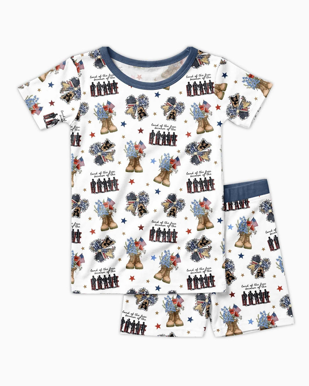 Honor the Brave Family Matching Bamboo Two Piece Short Sleeve Shorts Pajama Set