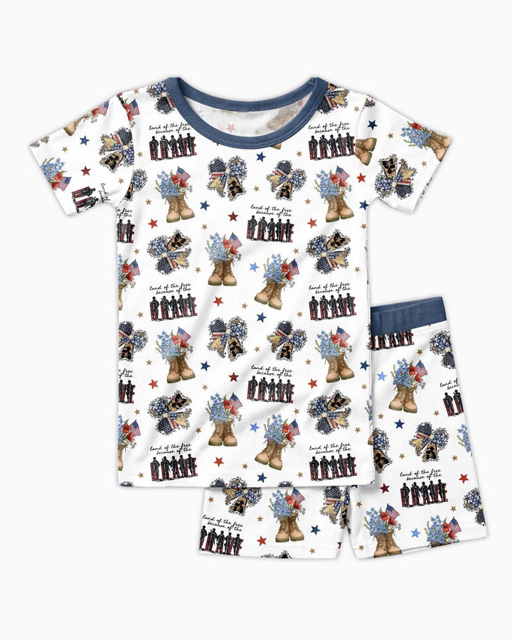 Honor the Brave Family Matching Bamboo Two Piece Short Sleeve Shorts Pajama Set