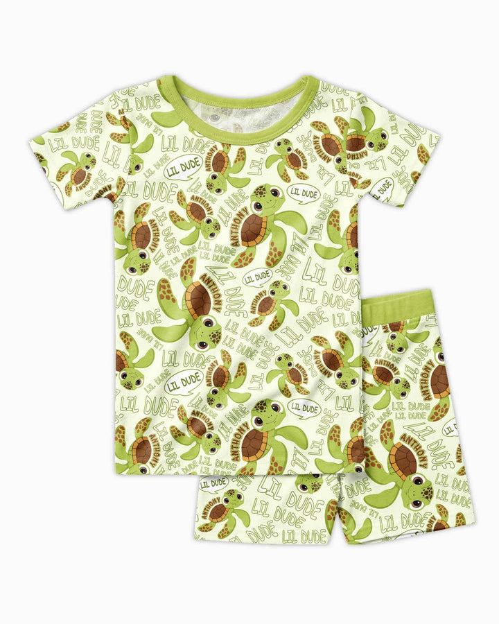 Custom Name Version Father and Son Turtle Bamboo Two Piece Short Sleeve Shorts Pajama Set