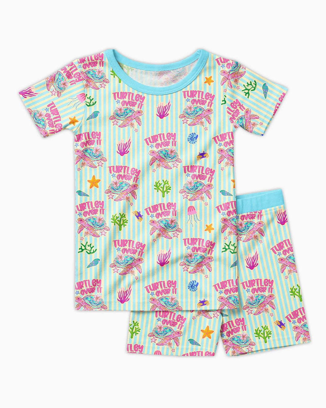 Turtley Over It Family Matching Bamboo Two Piece Short Sleeve Shorts Pajama Set