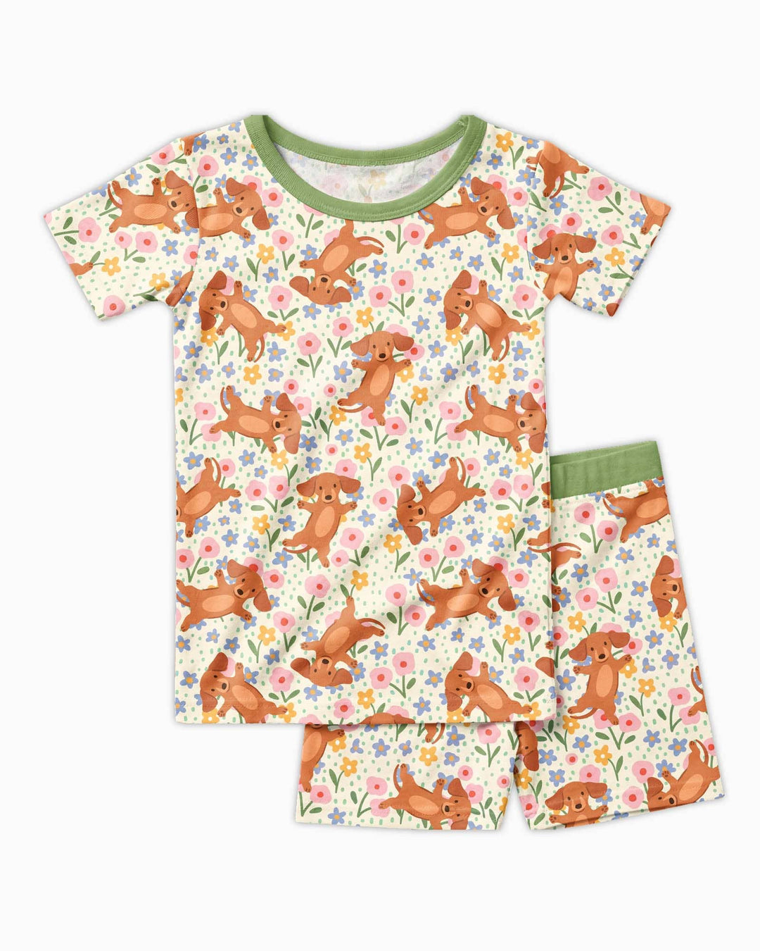 Dachshund Blooms Family Matching Bamboo Two Piece Short Sleeve Shorts Pajama Set