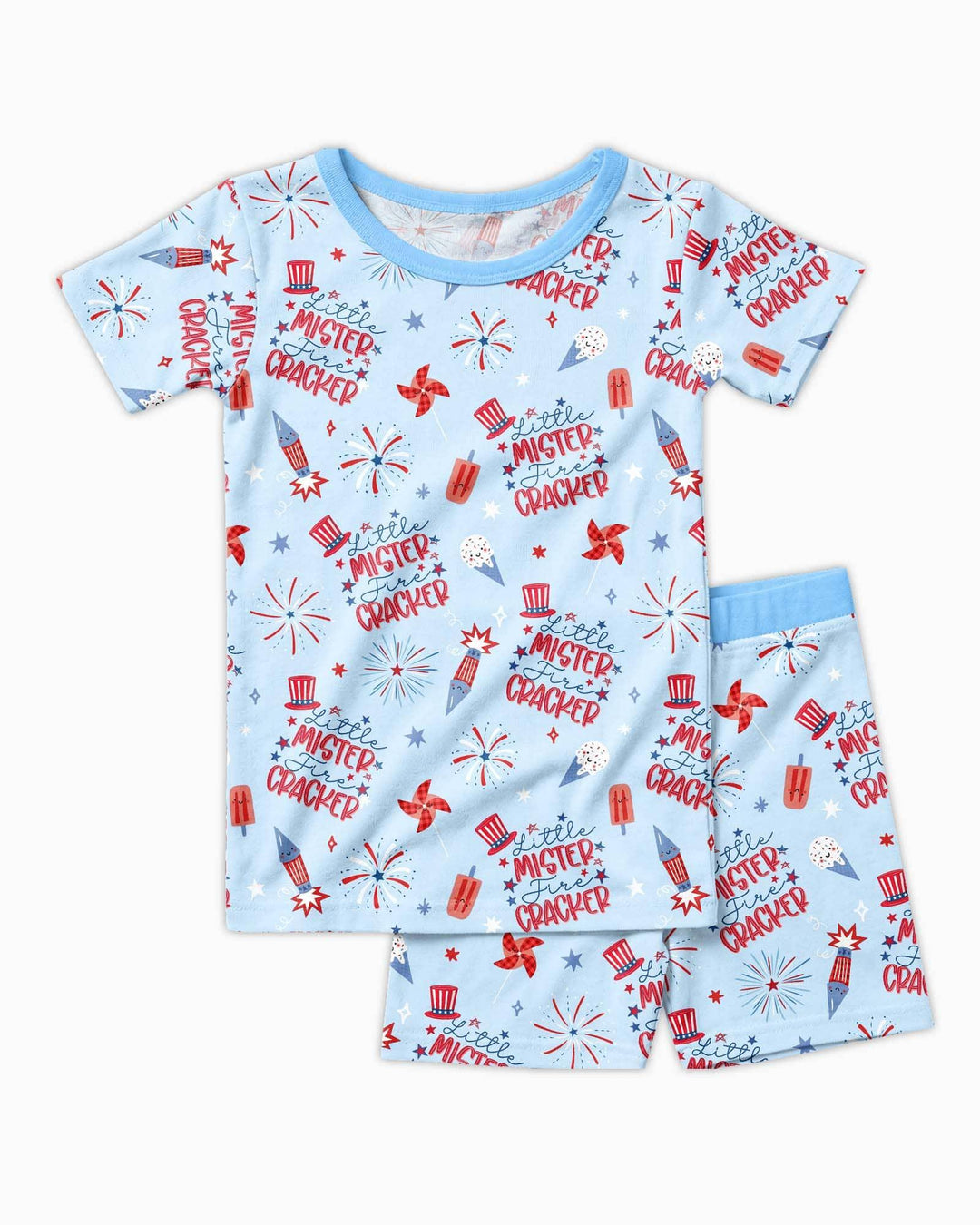 Little Miss Firecracker 4th July Bamboo Two Piece Short Sleeve Shorts Pajama Set