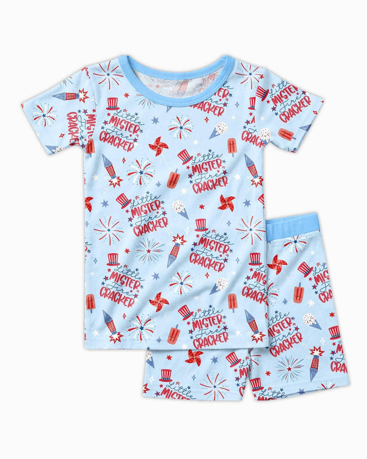Little Miss Firecracker 4th July Bamboo Two Piece Short Sleeve Shorts Pajama Set