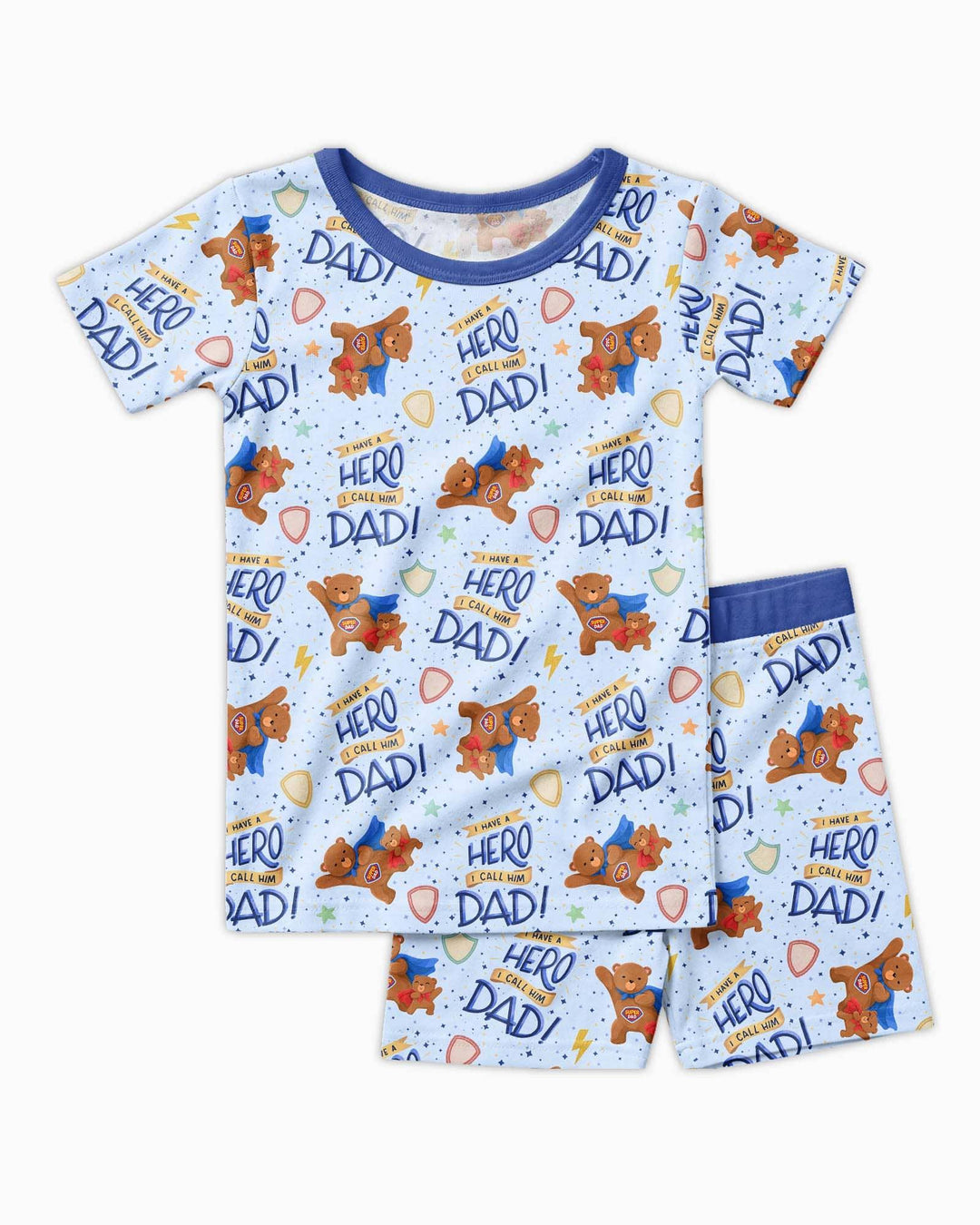 I Have A Hero Daddy & Me Matching Bamboo Two Piece Short Sleeve Shorts Pajama Set