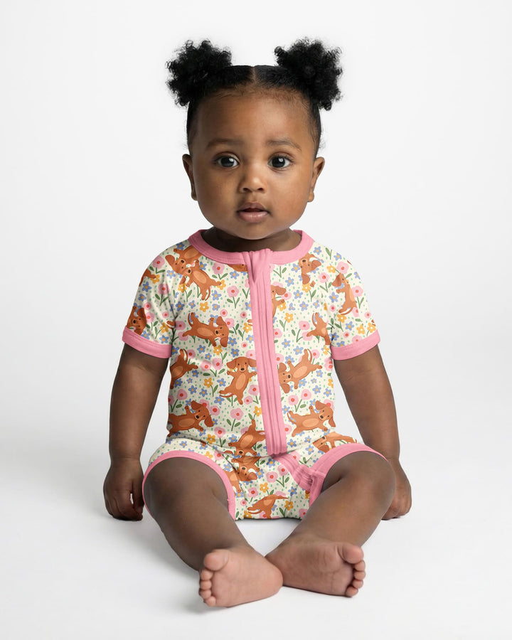Dachshund Blooms Family Matching Bamboo Shorty Zippy