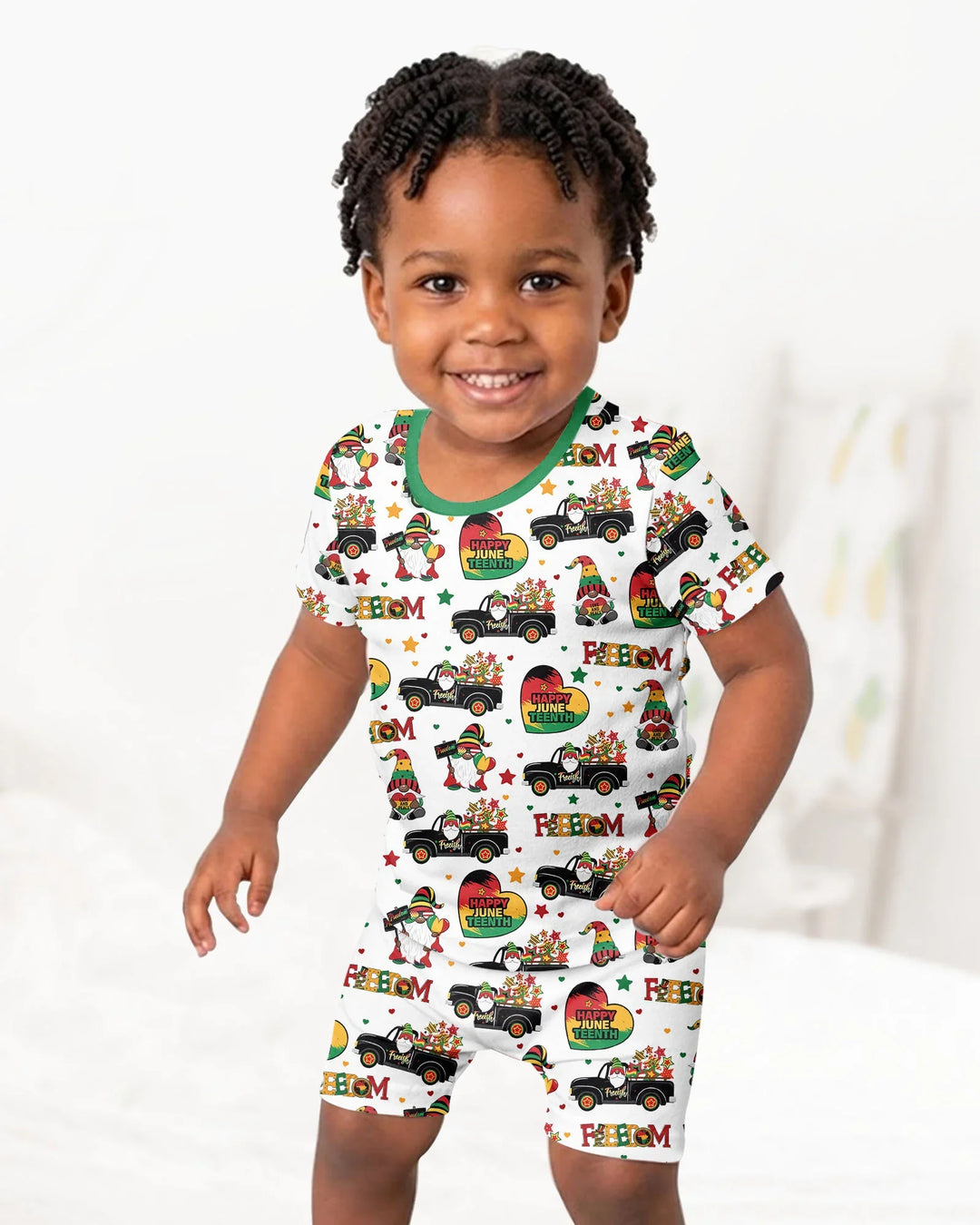 Gnome Happy Juneteenth Bamboo Two Piece Short Sleeve Shorts Pajama Set