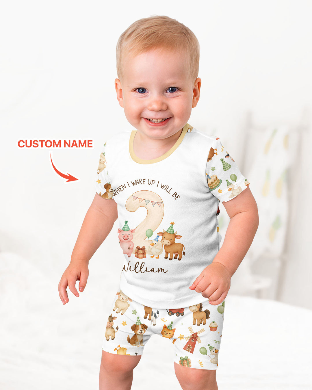 Personalized Farm Animals When I Wake Up I Will Be Birthday Bamboo Two Piece Short Sleeve Shorts Pajama Set