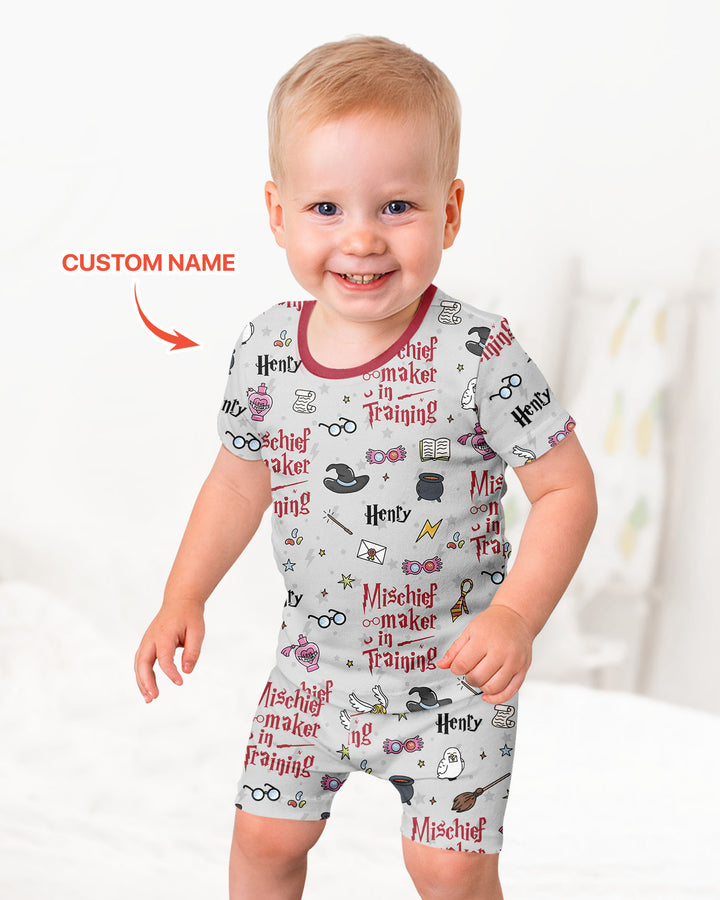 Custom Name Mischief Maker In Training Bamboo Two Piece Short Sleeve Shorts Pajama Set