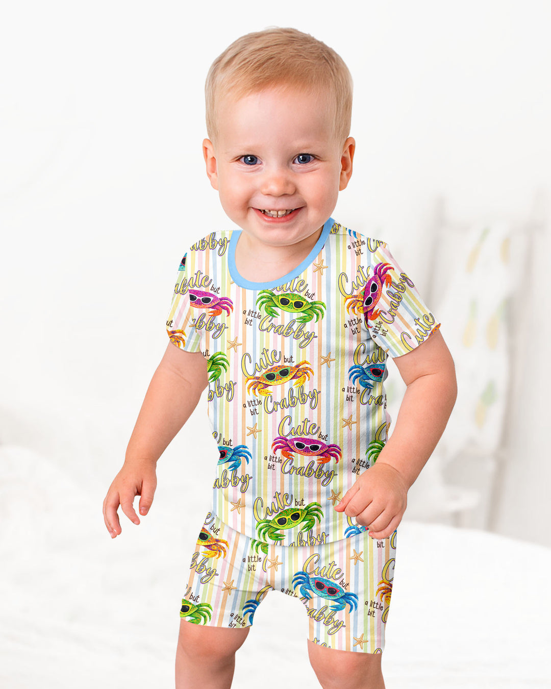 Cute But A Little Bit Crabby Bamboo Two Piece Short Sleeve Shorts Pajama Set