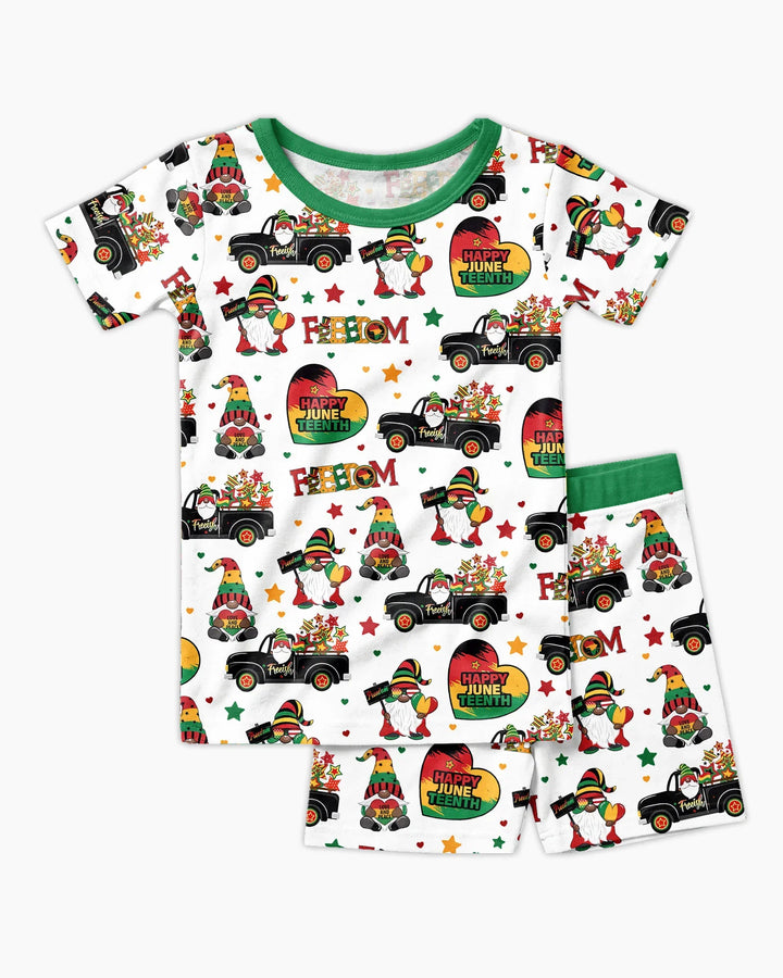 Gnome Happy Juneteenth Bamboo Two Piece Short Sleeve Shorts Pajama Set