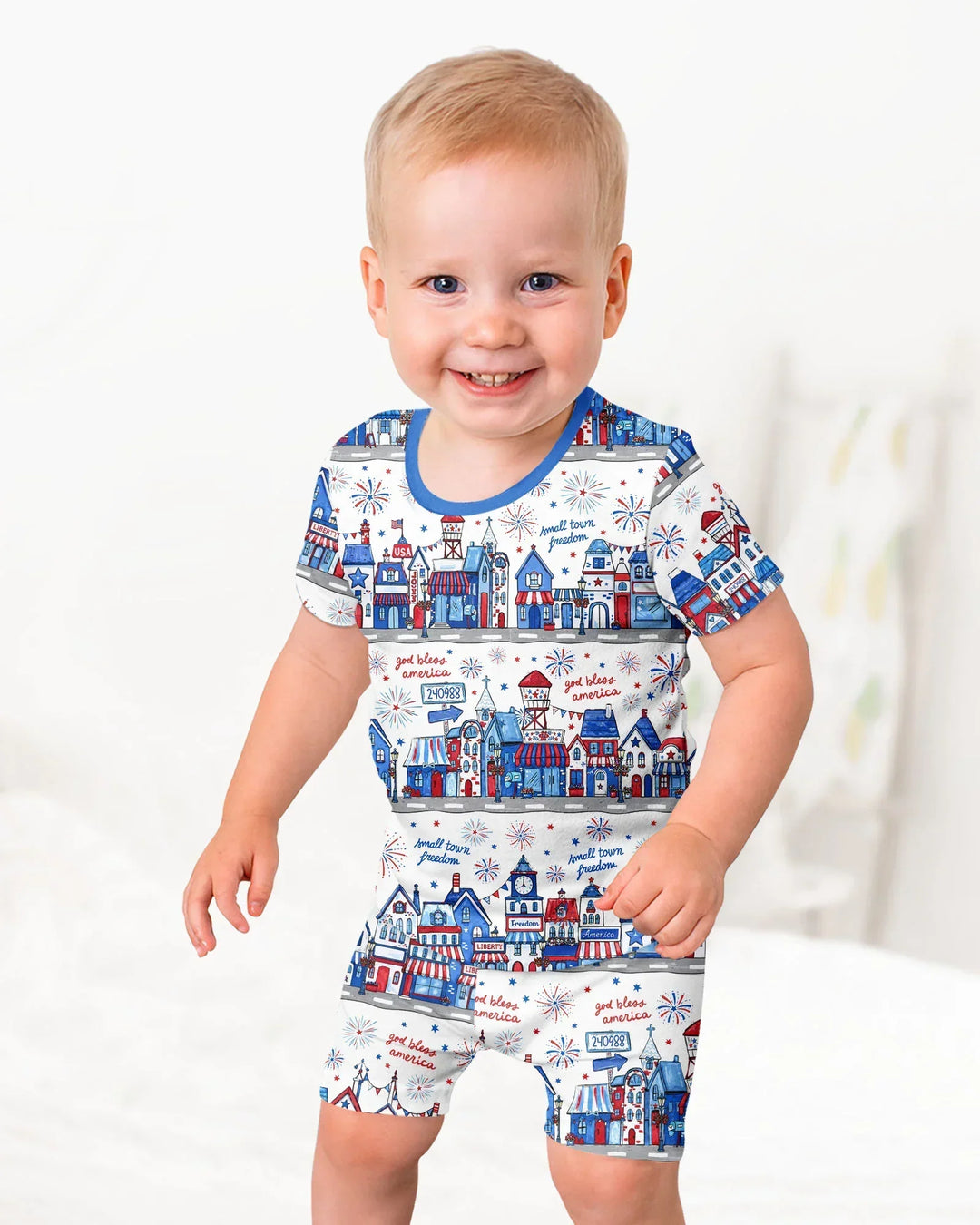 Small Town Freedom USA Bamboo Two Piece Short Sleeve Shorts Pajama Set