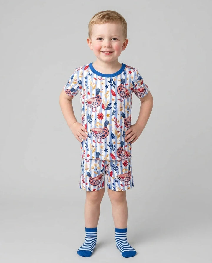 Patriotic Mallard Duck Bamboo Two Piece Short Sleeve Shorts Pajama Set