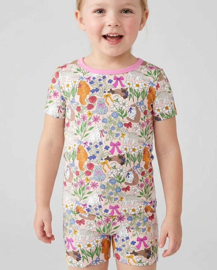 The Garden Cattery Mommy & Me Matching Bamboo Two Piece Short Sleeve Shorts Pajama Set