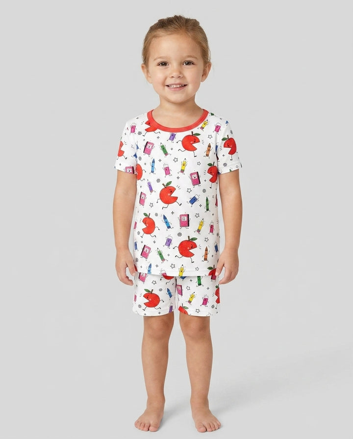 Back To School Chasing Bamboo Two Piece Short Sleeve Shorts Pajama Set