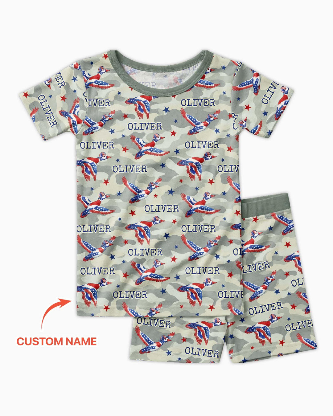 Custom Name America Mallard Duck Family Matching Bamboo Two Piece Short Sleeve Shorts Pajama Set