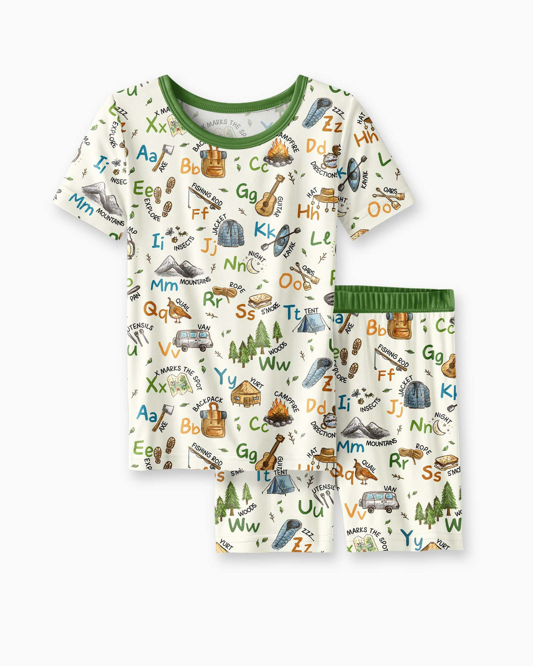 Adventure Alphabet ABCs Summer Camp Bamboo Two Piece Short Sleeve Shorts Pajama Set