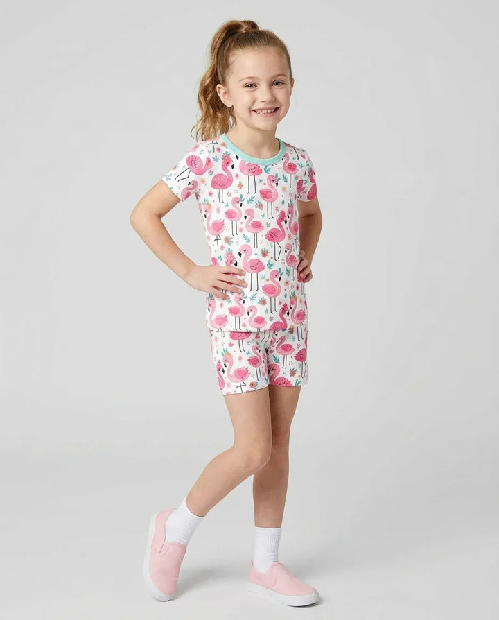 Hello Flamingo Bamboo Two Piece Short Sleeve Shorts Pajama Set