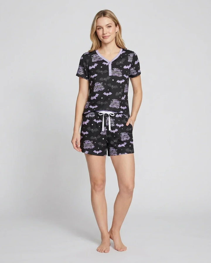 Halloween Butterflies Bamboo Women Short Sleeve Short Pajama Set